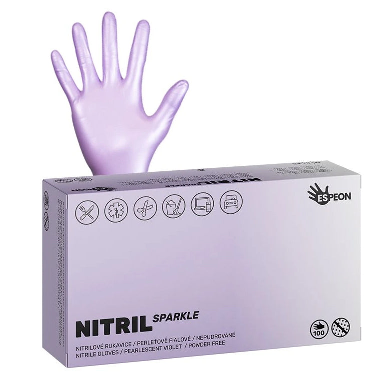 NITRIL SPARKLE nitrilové rukavice, 100 ks, nepudrované, perleťovo fialové