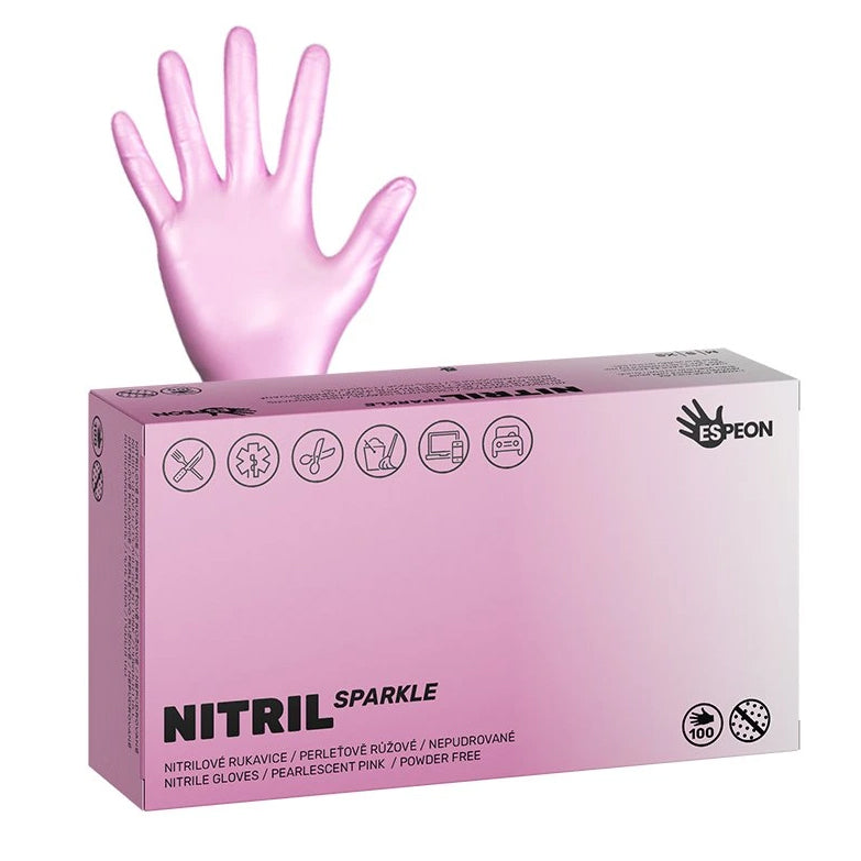 NITRIL SPARKLE nitrilové rukavice, 100 ks, nepudrované, perleťovo ružové