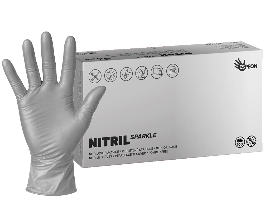 NITRIL SPARKLE nitrilové rukavice, 100 ks, nepudrované, perleťovo strieborné